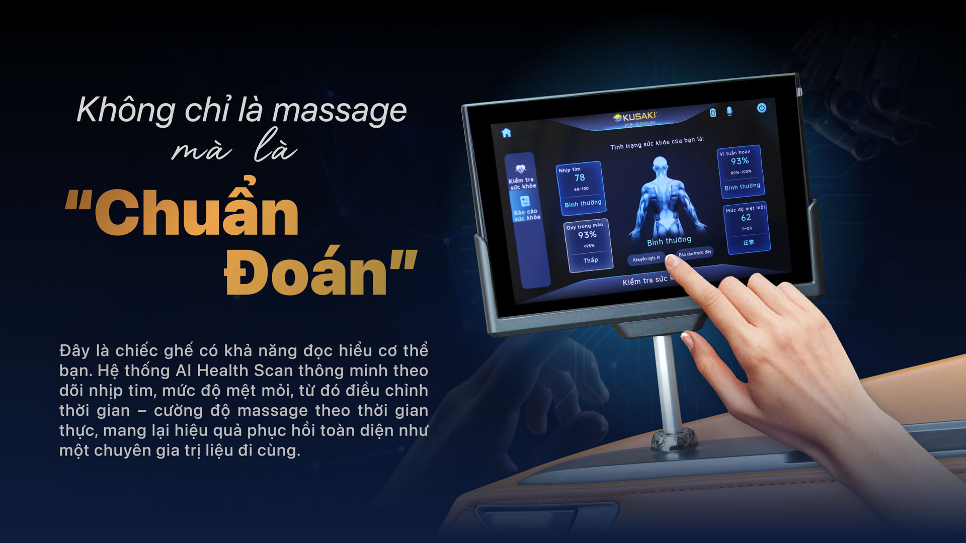 Kiểm tra chuẩn đoán sức khỏe trên ghế massage am999