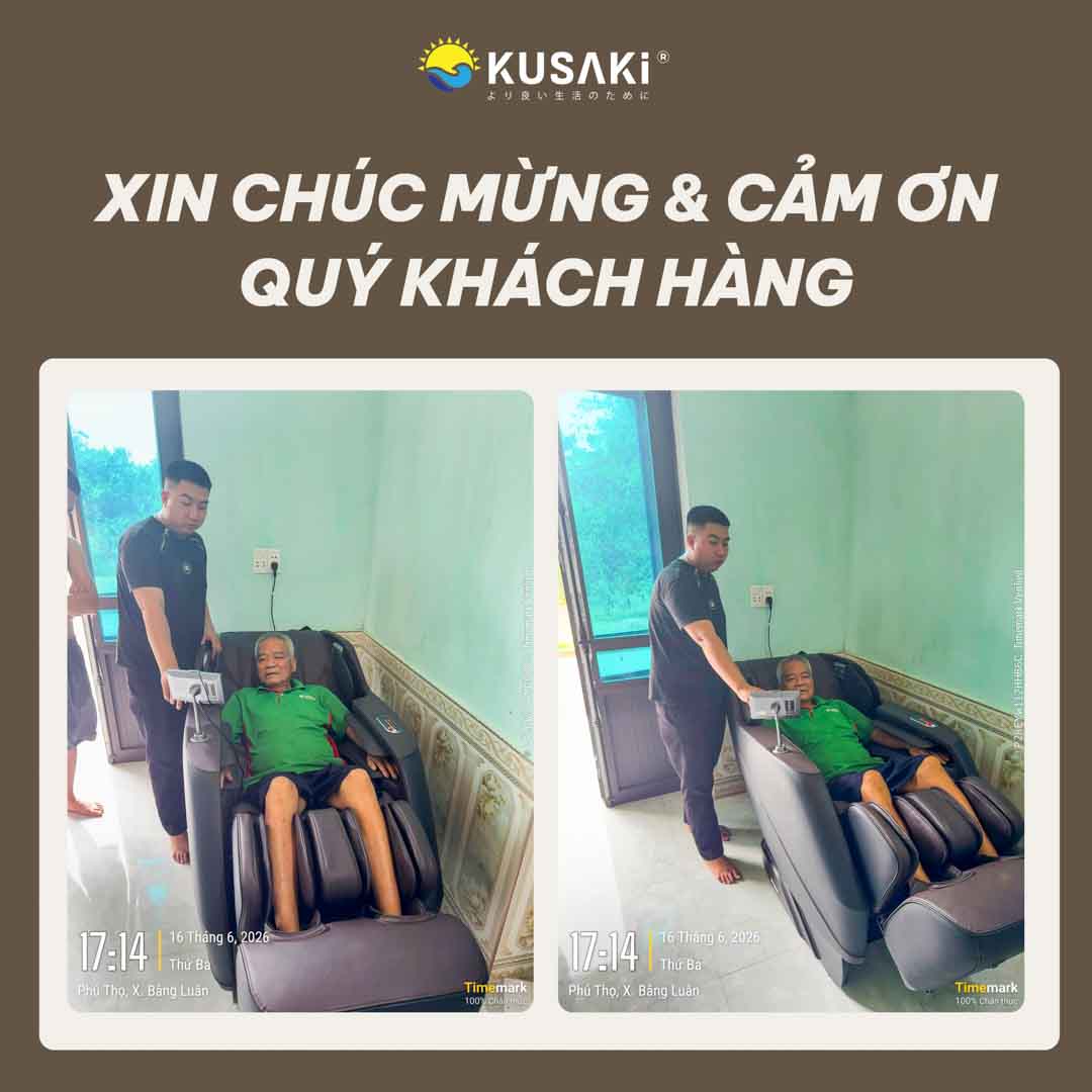 Okusaki giao hàng quà tặng ghế massage okusaki am226 plus của con gái đến cha mẹ