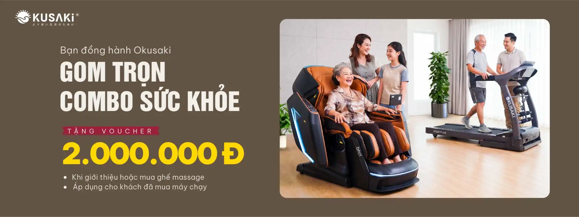 Ưu đãi tặng voucher 2 triệu đồng khi mua ghế massage cho khách hàng đã mua máy chạy okusaki
