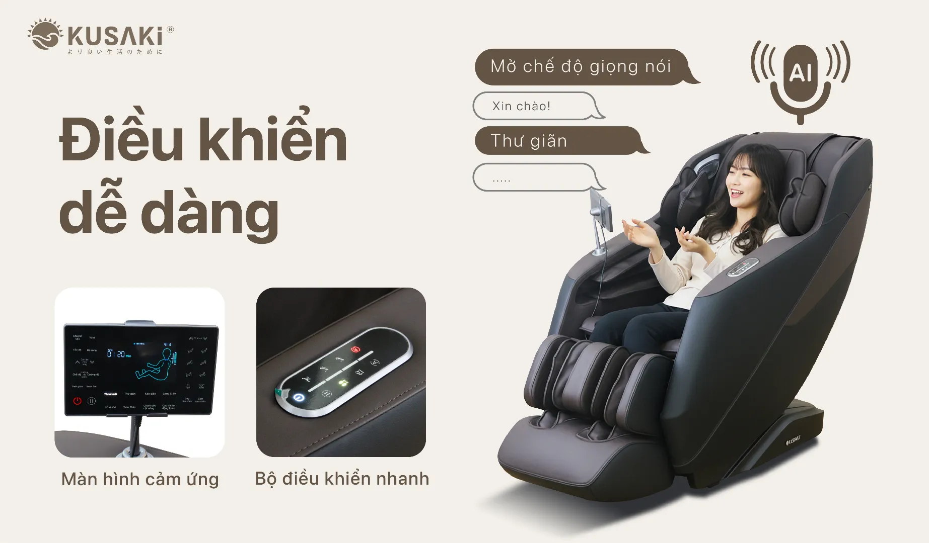 Điều khiển giọng nói và màn hình cảm ứng của ghế massage okusaki am226 plus