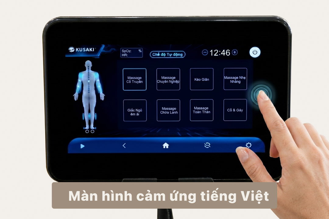 Màn hình cảm ứng tiếng Việt trên ghế massage okusaki Am229 deepcare