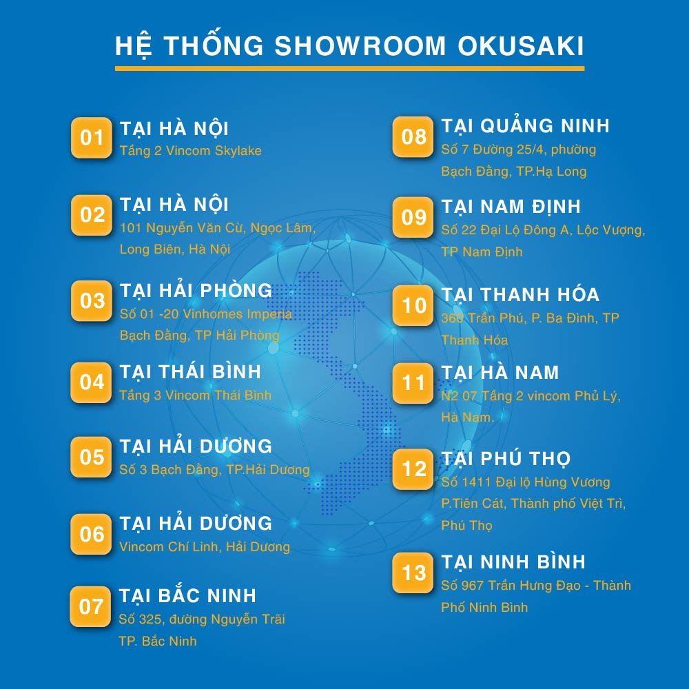 Hệ thống showroom của Okusaki trên toàn quốc