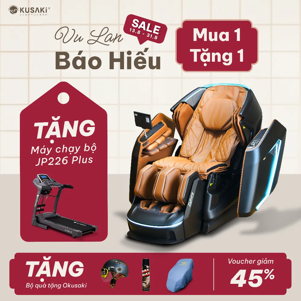 Okusaki khuyến mãi mua ghế massage tặng máy chạy bộ