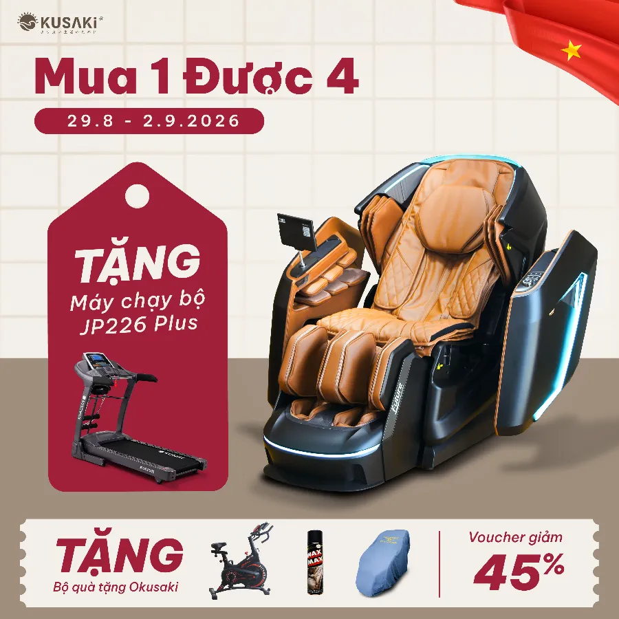 Okusaki khuyến mãi mua ghế massage tặng máy chạy bộ